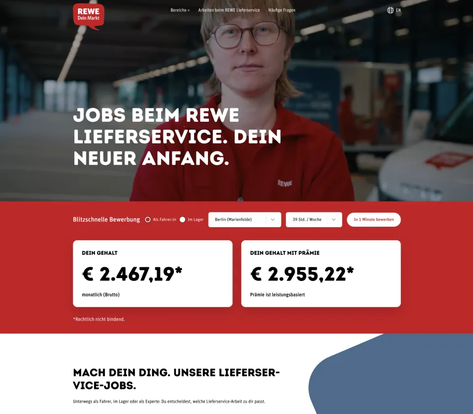 Website preview for REWE delivery jobs